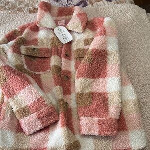 Cozy Plaid Sherpa Jacket in Pink, Cream & Tan